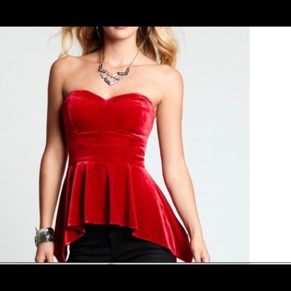 Strapless red suade top